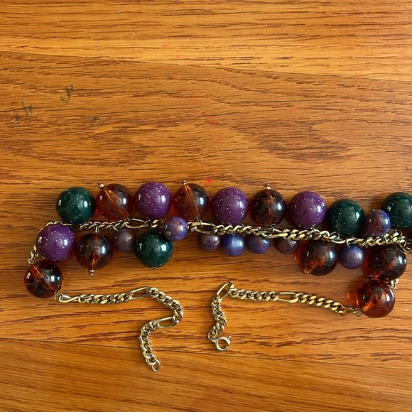 Vintage Lucite Multi-Bead Statement Necklace 18” Retro Gold Tone - Picture 4 of 5